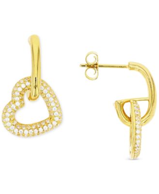 Macy's - Heart Charm Hoop Earrings in Sterling Silver or 14k Gold over Sterling Silver, .92"