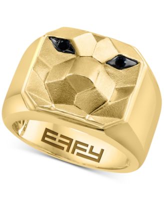 EFFY Collection - Men's Black Spinel Lion Ring (1/10 ct. t.w.) in 14k Gold-Plated Sterling Silver