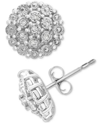 Macy's - Diamond Cluster Button Stud Earrings (1/10 ct. t.w.) in Sterling Silver