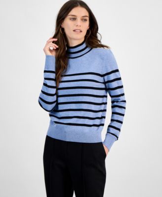 T Tahari - Women's Striped Mock-Neck Long-Sleeve Sweater