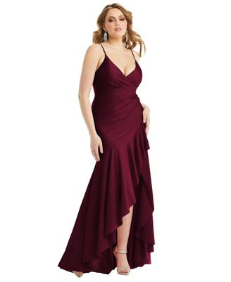 Cynthia & Sahar - Women's Ruffled High-Low Sleeveless Gown