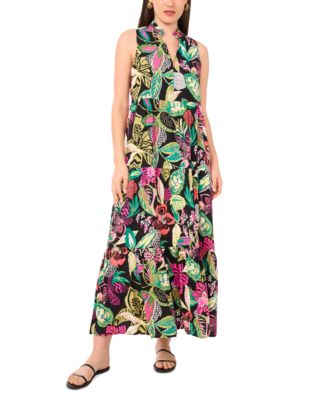 Vince Camuto - Women's Printed Split-Neck Tiered Maxi Dress