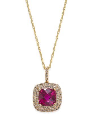 Macy's - Lab-Created Ruby (2-1/2 ct. t.w.) and White Sapphire (1/3 ct. t.w.) Pendant Necklace in 14k Gold-Plated Sterling Silver