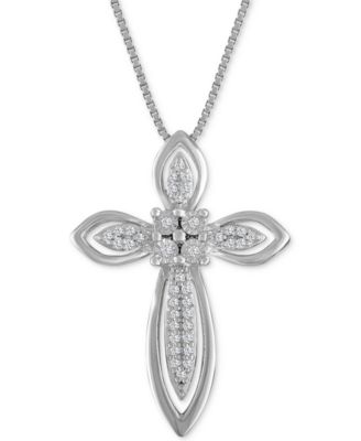Macy's - Diamond Fancy Cross Pendant Necklace (1/10 ct. t.w.) in Sterling Silver