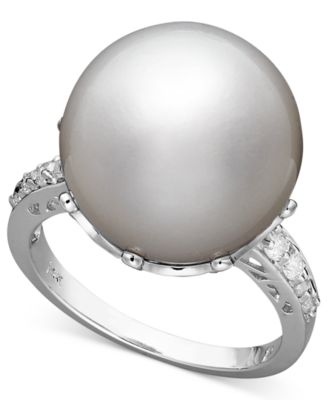 Macy's - 14k White Gold Ring, Cultured South Sea Pearl (14mm) and Diamond (1/5 ct. t.w.)