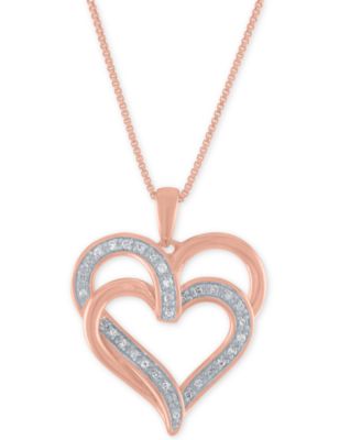 Macy's - Diamond Overlap Heart 18" Pendant Necklace (1/10 ct. t.w.) in 14k Rose Gold-Plated Sterling Silver