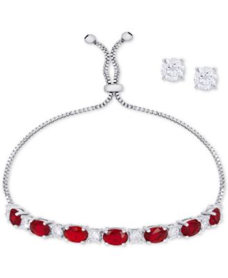 Macy's - 2-Pc. Set Cubic Zirconia Slider Bracelet & Stud Earrings in Fine Silver-Plate
